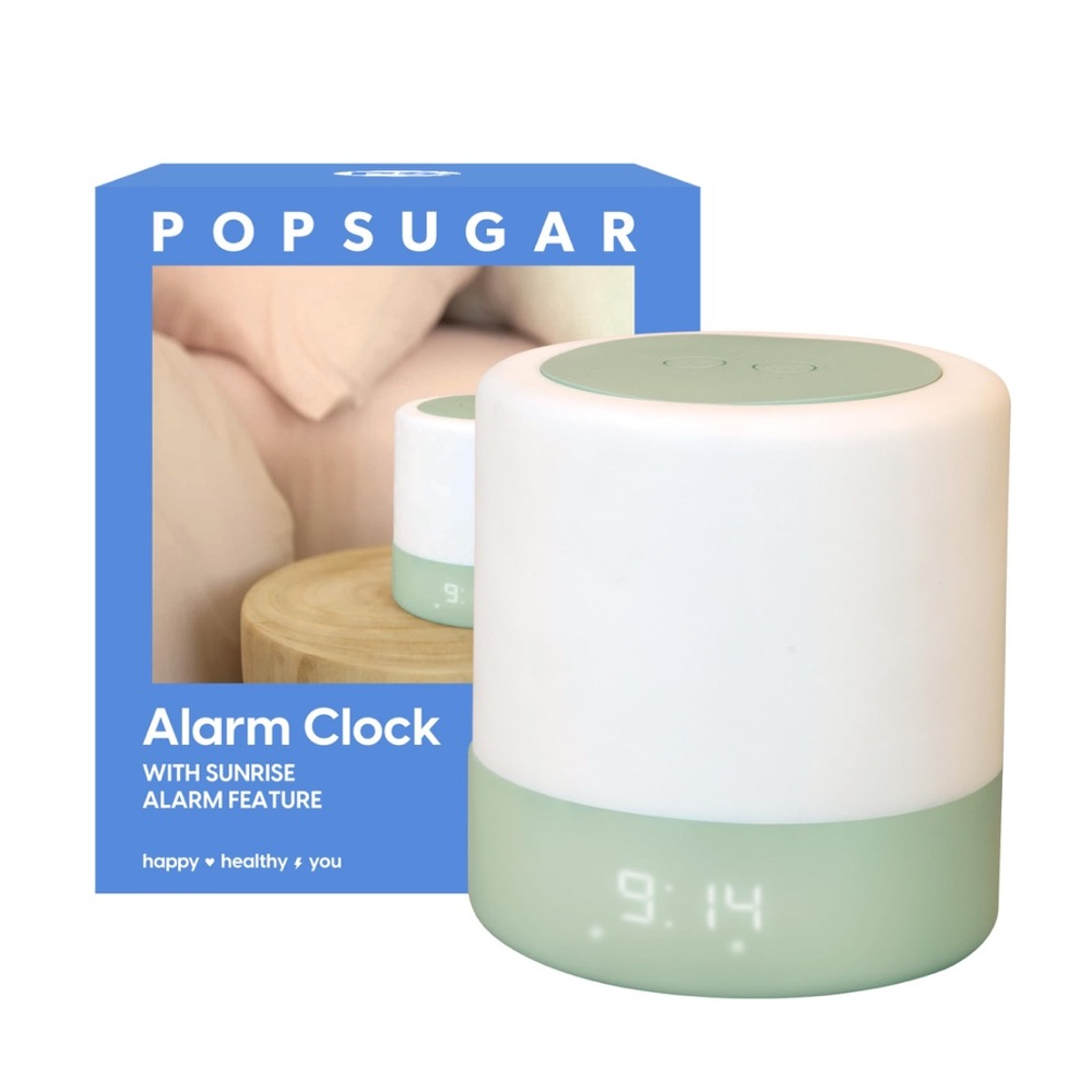 POPSUGAR Alarm Clock Minimalist Adjustable Volume Snooze Sunrise Natural Sounds
